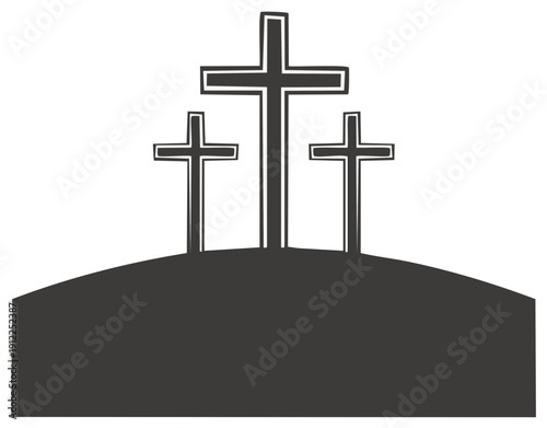 Three Crosses Silhouette on Hill Spiritual Illustration Symbol of Faith and Hope