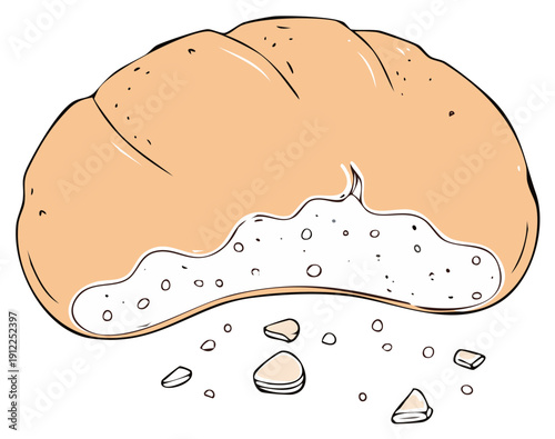 Illustration of a bitten loaf of bread with crumbs.