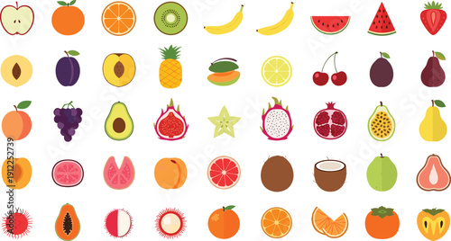 Vibrant collection of fresh fruits in modern illustration
