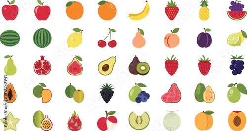 Vibrant colorful fruit illustrations collection