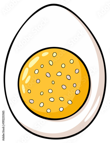 Cute cartoon illustration of a halved hard boiled egg breakfast food icon