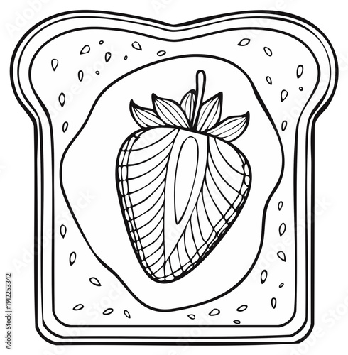 Illustration of a slice of bread with strawberry jam and a strawberry half