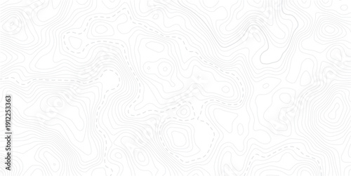 Modern style topographic map with light gray contour lines on a white background creating a smooth surface element topo design. paper texture Imitation of a geographical map shade.