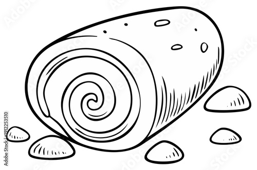 Sketch of swiss roll cake. Simple illustration of sweet pastry with swirl on white.