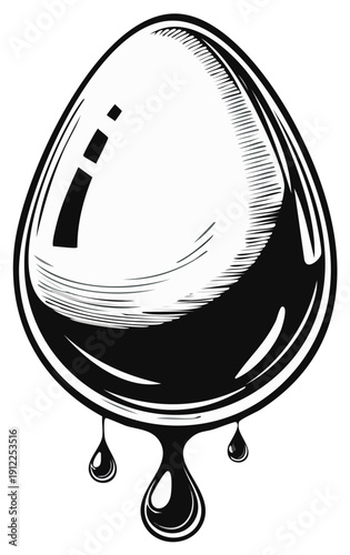 Glossy Egg Shape Dripping Black Liquid with Hatching Details