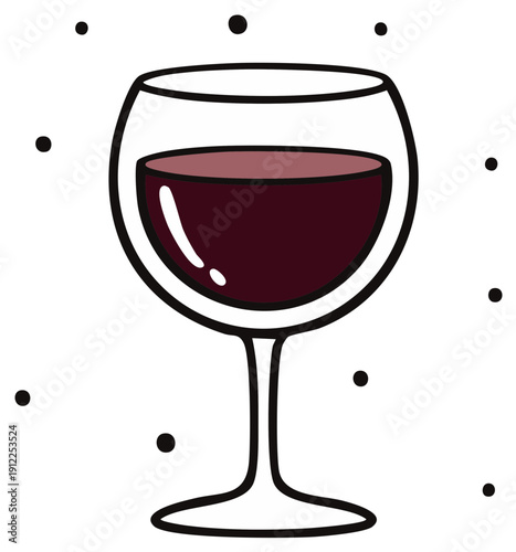Stylized glass of dark red wine with small dots