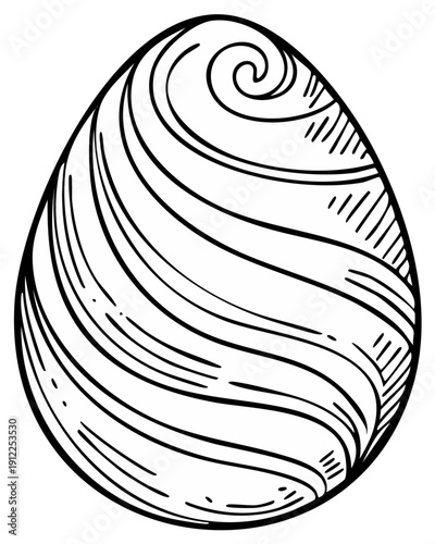 Decorative Easter Egg with Swirls and Hatching in Black and White