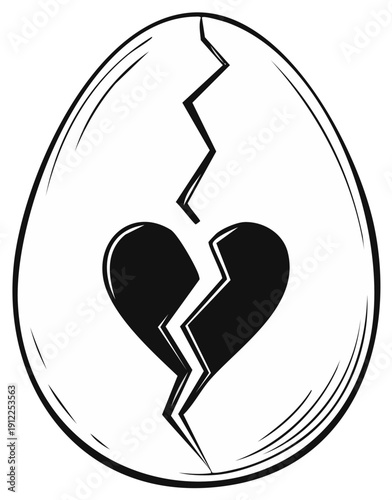 Illustration of a broken heart inside a cracked eggshell