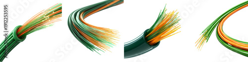 Fiber optic cables with green and orange strands