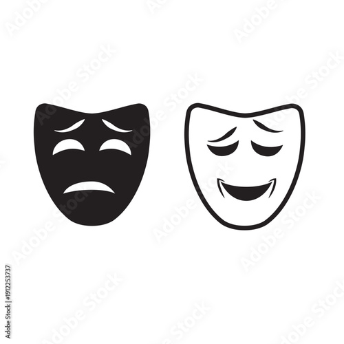 Classic theatrical comedy and tragedy masks vector set for masquerade and performance themes.

