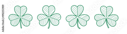 Shamrock, clover leaf illustration isolated set. Saint Patrick Day, traditional Irish design element, clip art. Hand drawn line drawing vector on transparent background. Holiday celebration, symbol