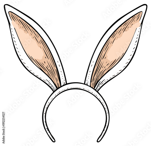 Playful hand-drawn bunny rabbit ears headband illustration, perfect for Easter celebrations and costume parties