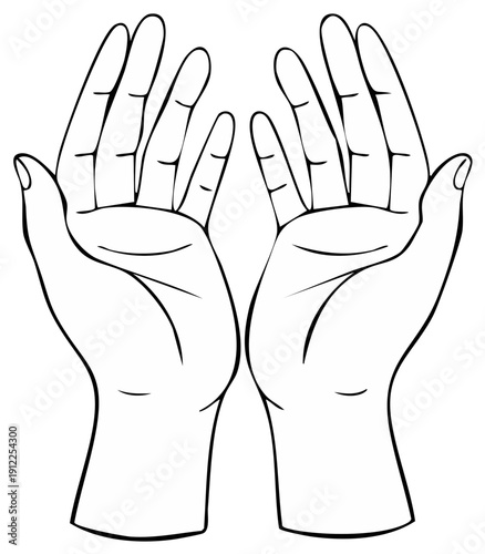 Open Empty Hands Reaching Upward in Gesture of Giving or Receiving Line Art