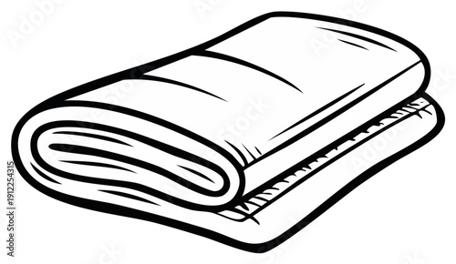 Simple black and white vector outline of a neatly folded blanket or towel textile item