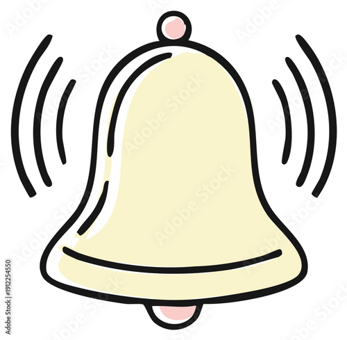Cartoon illustration of a ringing bell with hand drawn style and unique colors