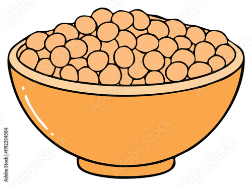 Hand-drawn illustration of a bowl overflowing with beige colored lentils or beans