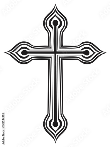 Intricate Christian Cross Symbol with Ornate Decorative Lines and Circles