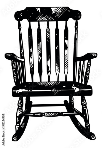 Distressed hand drawn illustration of a rocking chair depicting vintage comfort for home decor