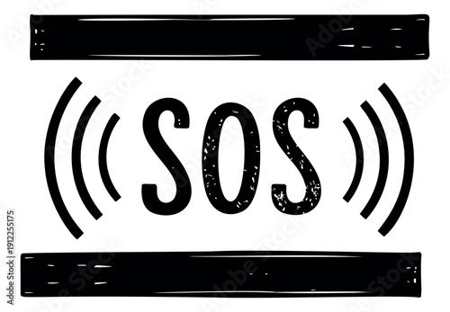 Hand drawn illustration of SOS signal depicting a distress call for emergency and warning concepts