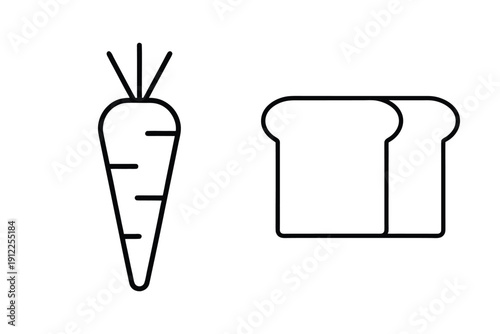 Carrot And Bread Linear Icons Set, Healthy Food Elements