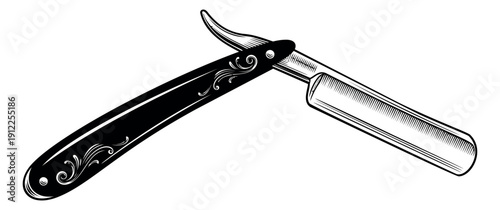 Classic hand drawn illustration of a straight razor depicting a sharp shaving tool for barbershop grooming