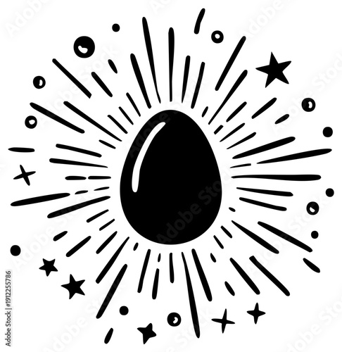 Black easter egg with radiating lines and stars design element