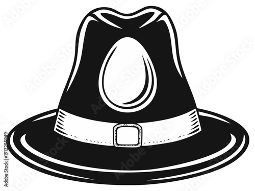Pilgrim Hat Illustration Black and White Vector
