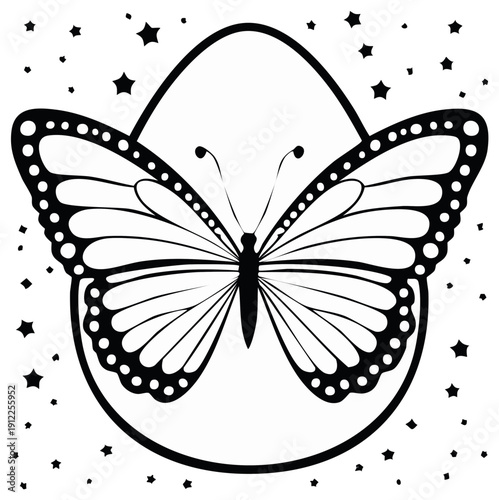 Elegant Monarch Butterfly in Egg with Starry Night Sky Vector Illustration
