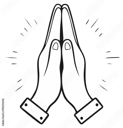 Illustration of Praying Hands with Light Rays