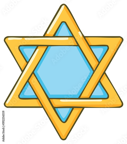 Gold Star of David Icon Simple Flat Style Symbol Light Blue Fill Isolated