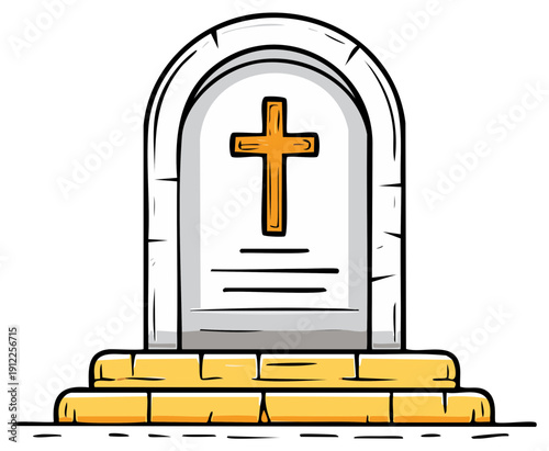 Cartoon tombstone with cross illustration. Christian grave marker. Cemetery memorial