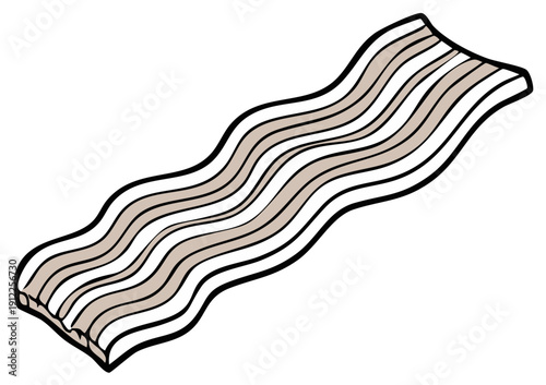 Stylized wavy raw bacon strip illustration for breakfast food design element