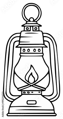 Vintage kerosene lantern with a flame icon