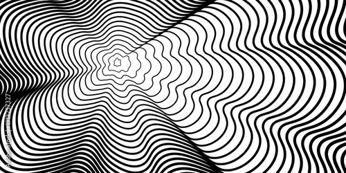 Swirl hypnotic black and white wave pattern. Monochrome abstract background. Vector flat geometric illustration.Template design for banner, website, template, leaflet, brochure, poster.