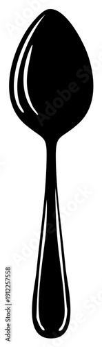 Classic polished silver spoon silhouette isolated on white background