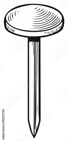 Vintage style engraving illustration of a single metal thumbtack or upholstery tack