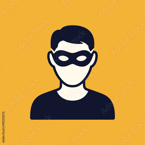 Illustration of a person wearing a black mask on a yellow background