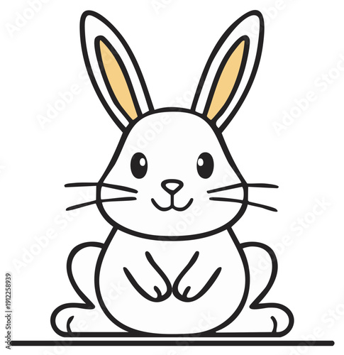 Adorable cartoon white bunny rabbit with big ears and gentle smile on a flat surface