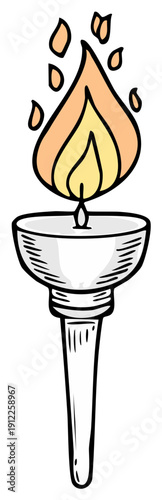 Torch illustration with burning flame and a classic design