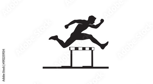 Athlete jumping over hurdle in dynamic track and field action
