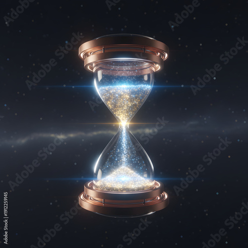 Floating Hourglass with Glowing Sand, Time Management Concept, Surreal 1:1 Composition