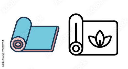 Yoga mat pilates fitness exercise workout gym floor cushion roll up equipment vector graphic icon