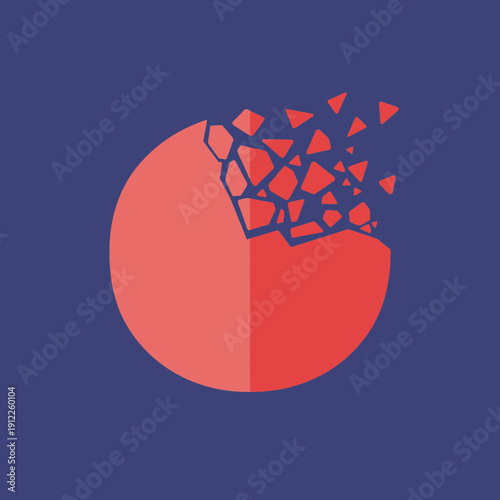 Abstract digital illustration of a pie chart with fragments breaking away.