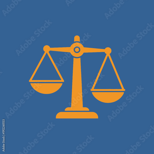 Illustration of a balance scale with two pans on a blue background.