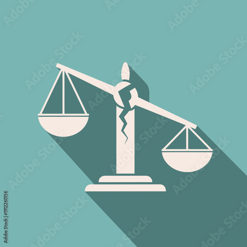 Illustration of a balance scale with a crack and a lightning bolt symbol.