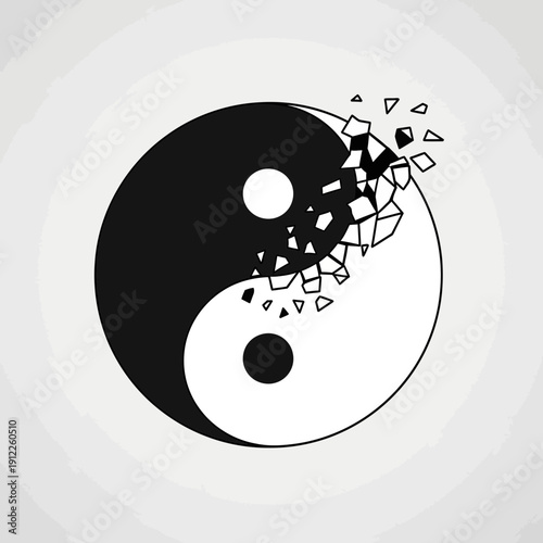 Yin-yang symbol with a shattered effect on the black side.