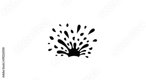 Abstract black splash vector illustration depicting liquid droplets exploding outwards from a central point.