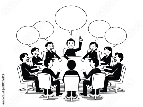 A group of businessmen sitting around a conference table engaged in a discussion