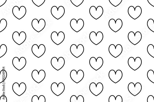 Seamless Black Heart Outline Pattern Background. Valentine's Day Wallpaper. Wedding Backdrop. Vector Illustration