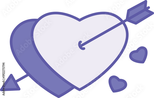 Colored Cupid Icon. Vector Icon. Two Hearts Pierced by an Arrow. Love, Passion, Attraction, Emotions
